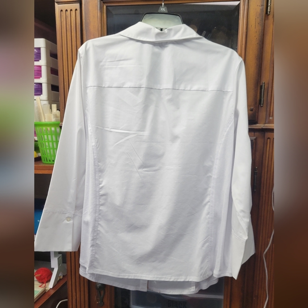 Zac & Rachel 2X White Button-Up Collared 3/4 Sleeve Shirt - Picture 6 of 6